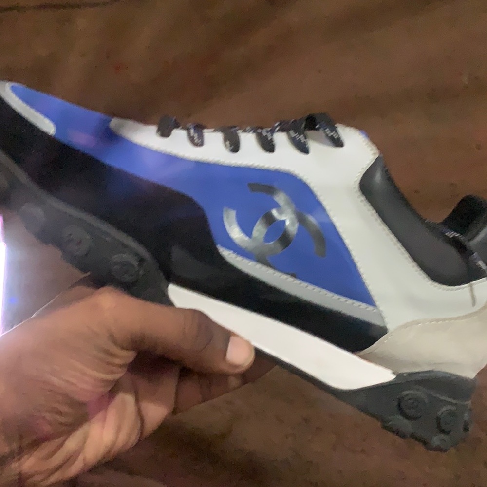 Blue Chanel tennis shoes